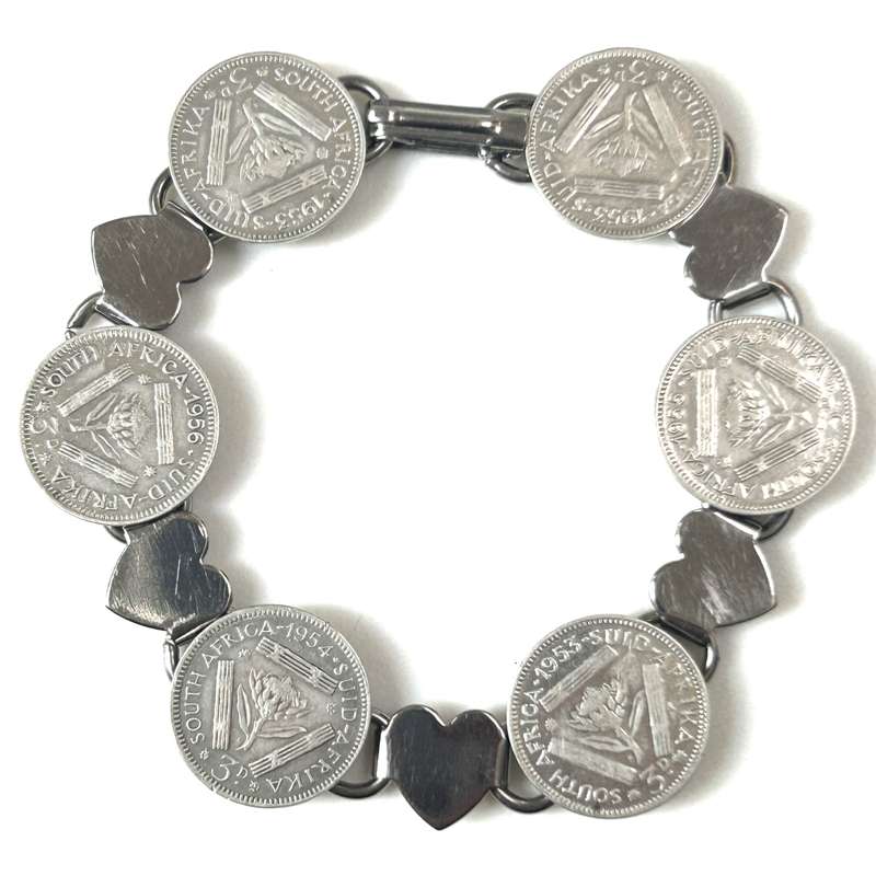 White Metal and Silver South African Tickey Bracelet