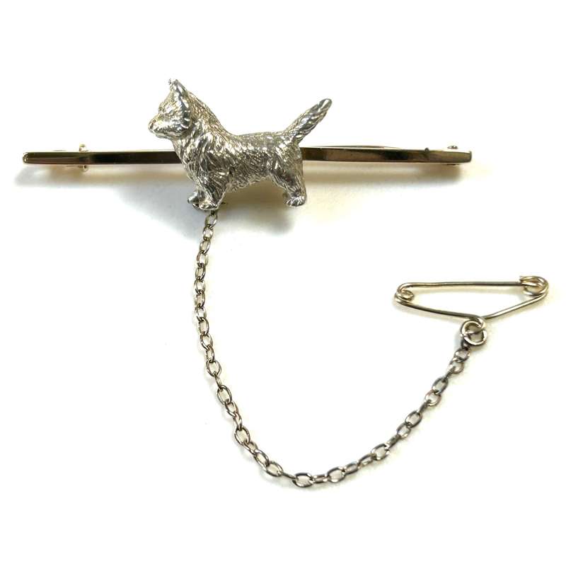 Vintage 9ct Gold and Silver Scottie Bar Brooch