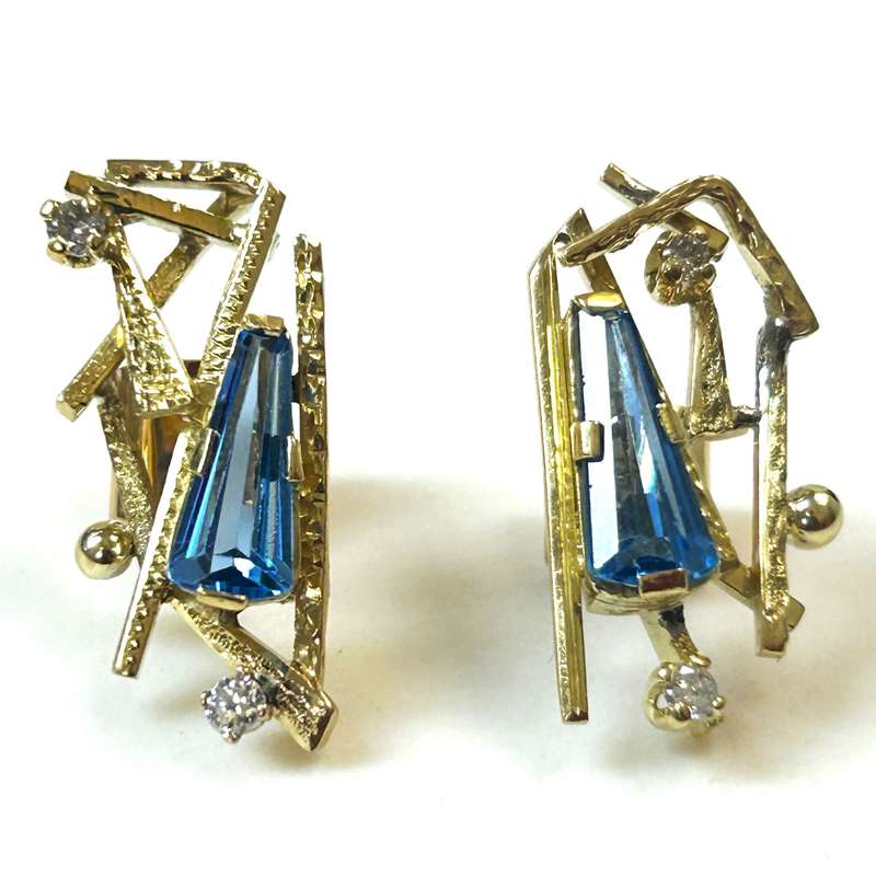 Vintage 18ct Gold, Blue Spinel and Diamond Earrings