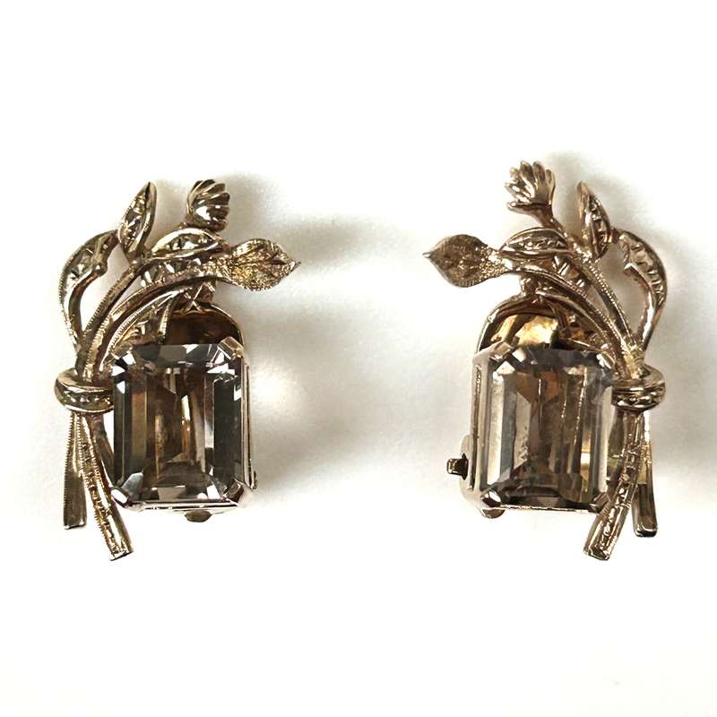 Vintage 9ct Yellow Gold and Smokey Quartz Clip-on Earrings