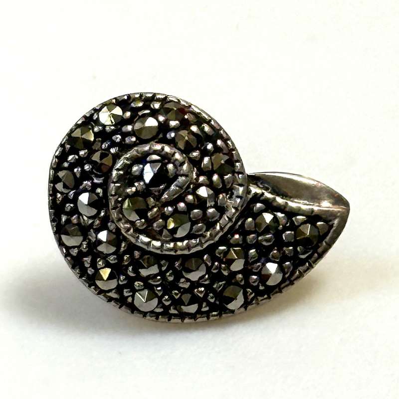 Vintage Sterling Silver and Marcasite Seashell Lapel Pin