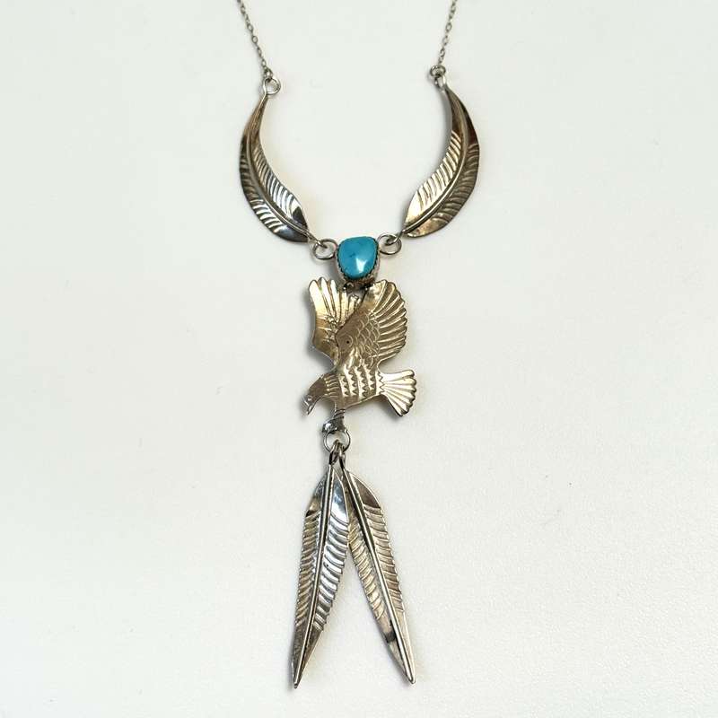 Silver and Turquoise Navajo Soaring Eagle Necklace