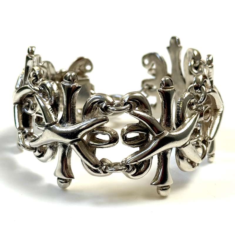 Heavy Mexican Sterling Silver Fancy Link Bracelet