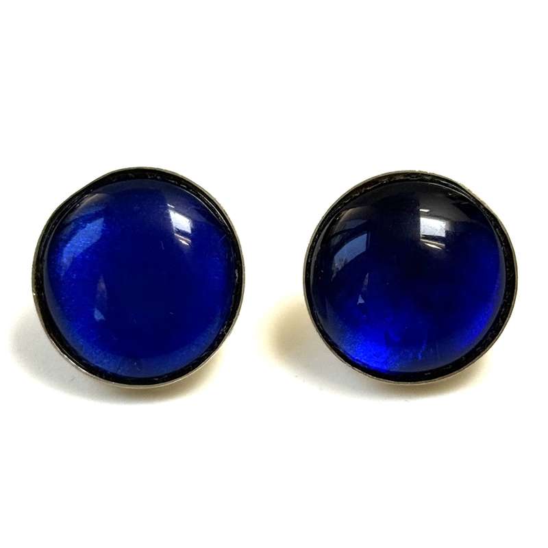 Vintage Sterling Silver and Blue Glass Clip-on Earrings