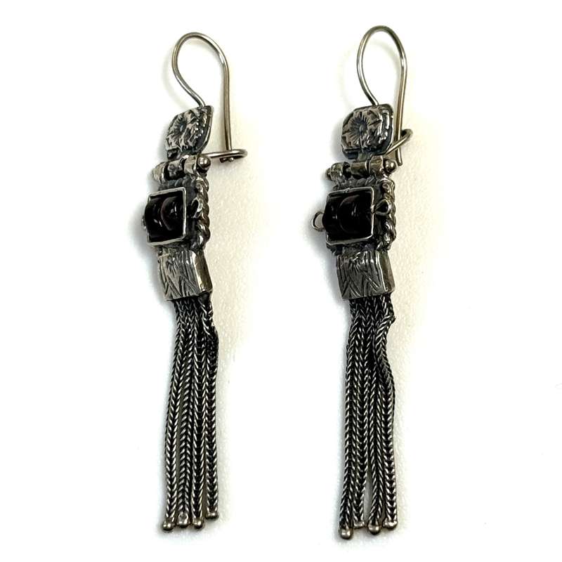 Sterling Silver and Garnet Drop Earrings