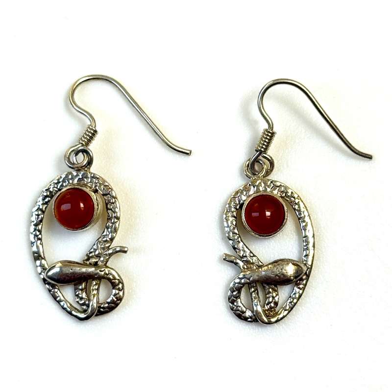 Sterling Silver and Carnelian Snake Drop Earrings