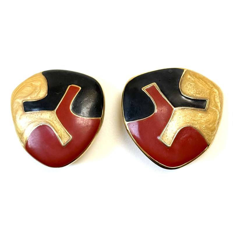 Large Vintage Goldtone and Enamel Monet Earrings