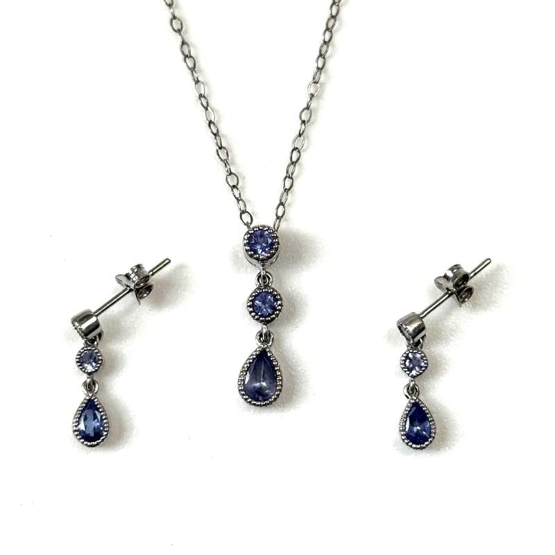 9ct White Gold and Tanzanite Necklace and Earrings