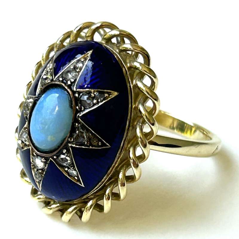 18ct Gold, Diamond, Enamel and Opal Dress Ring