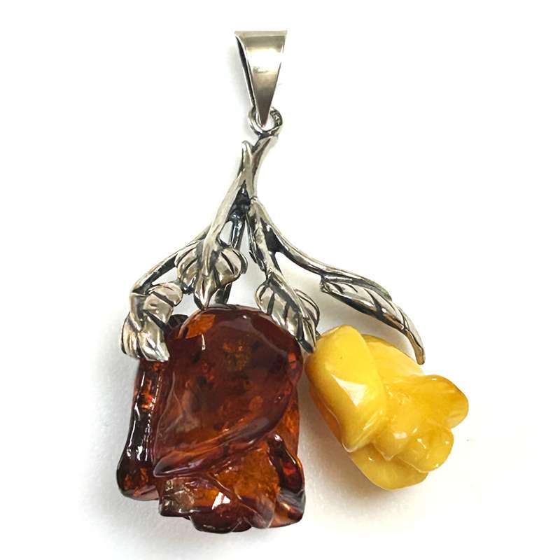 Sterling Silver and Amber Rose Pendant