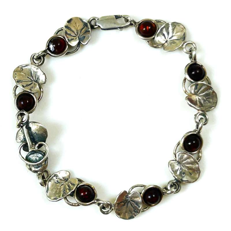 Sterling Silver and Amber Leaf and Flower Bracelet