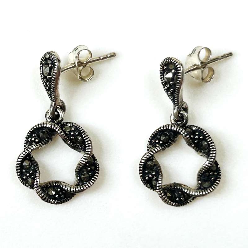 Sterling Silver and Marcasite Drop Earrings