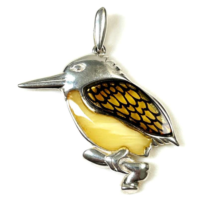 Sterling Silver and Amber Kookaburra Pendant