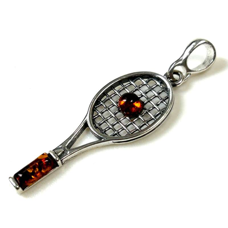 Sterling Silver and Amber Tennis Racquet Pendant