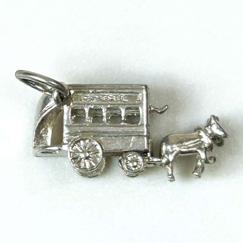 Miniature Silver Horse-Drawn Bus Charm Pendant