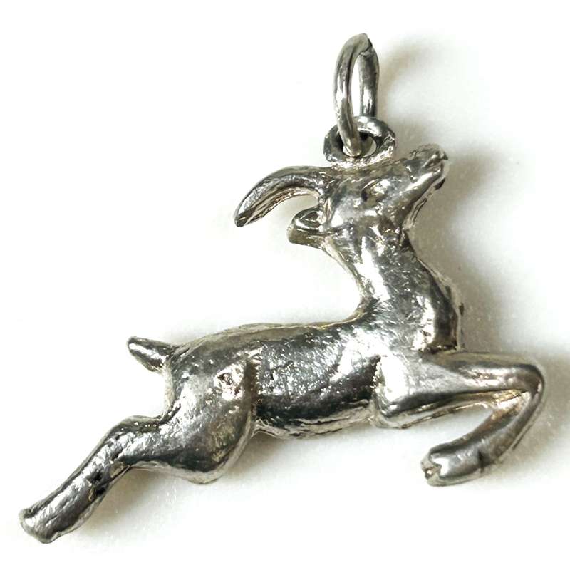 Miniature Silver Leaping Springbok Charm Pendant