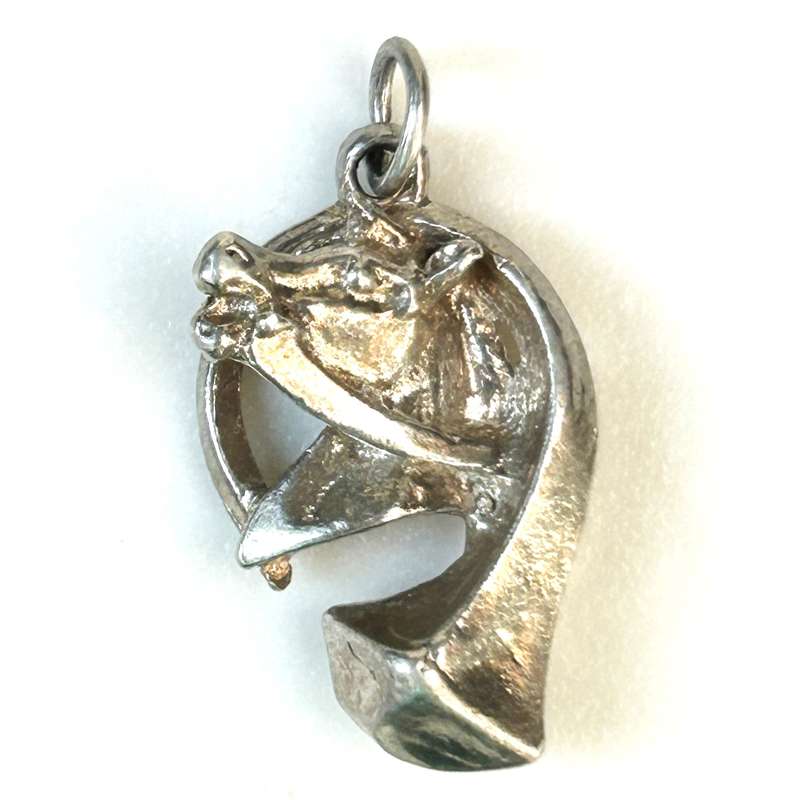 Miniature Silver Horses Head and Horn Charm Pendant