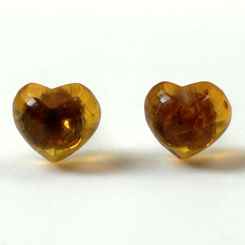 Small Sterling Silver and Amber Heart Stud Earrings