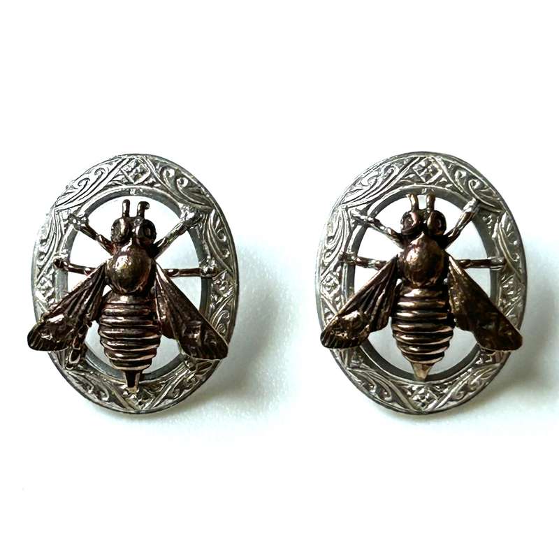 Silver and Bronze Bee Stud Earrings