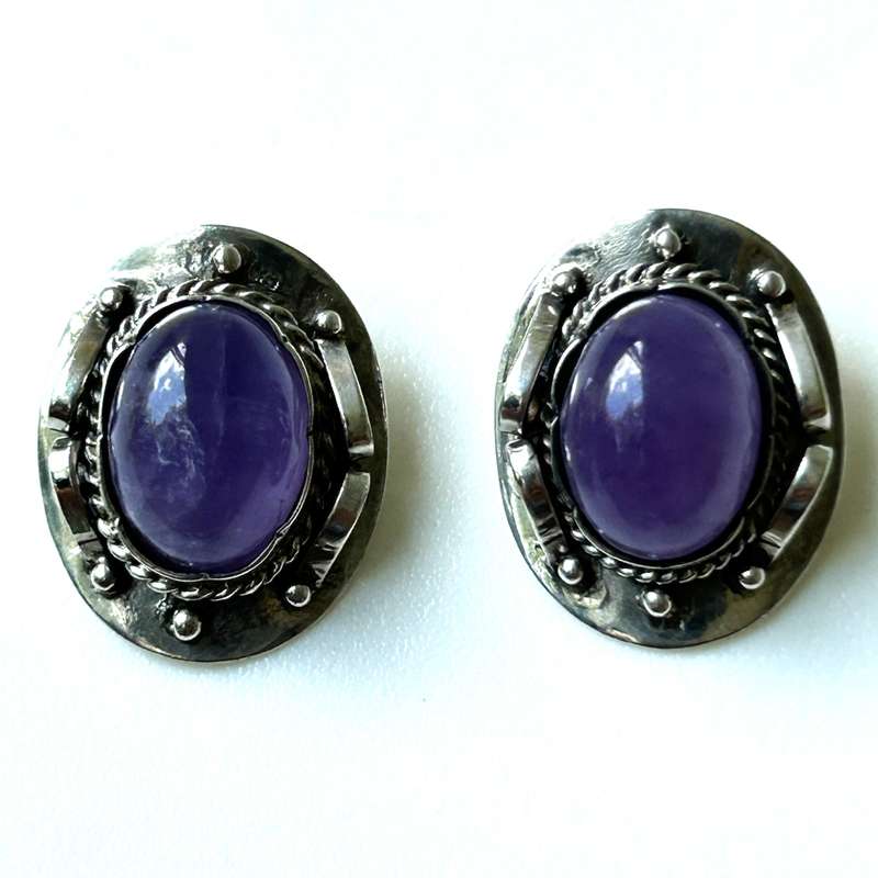 Silver and Amethyst Clip-on Earrings