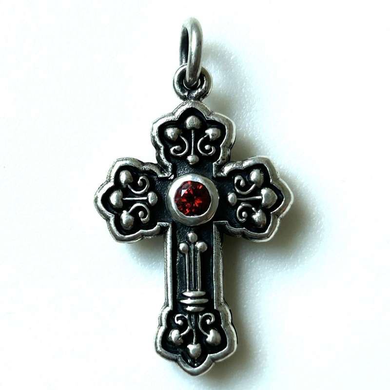 Silver and Garnet Cross Pendant
