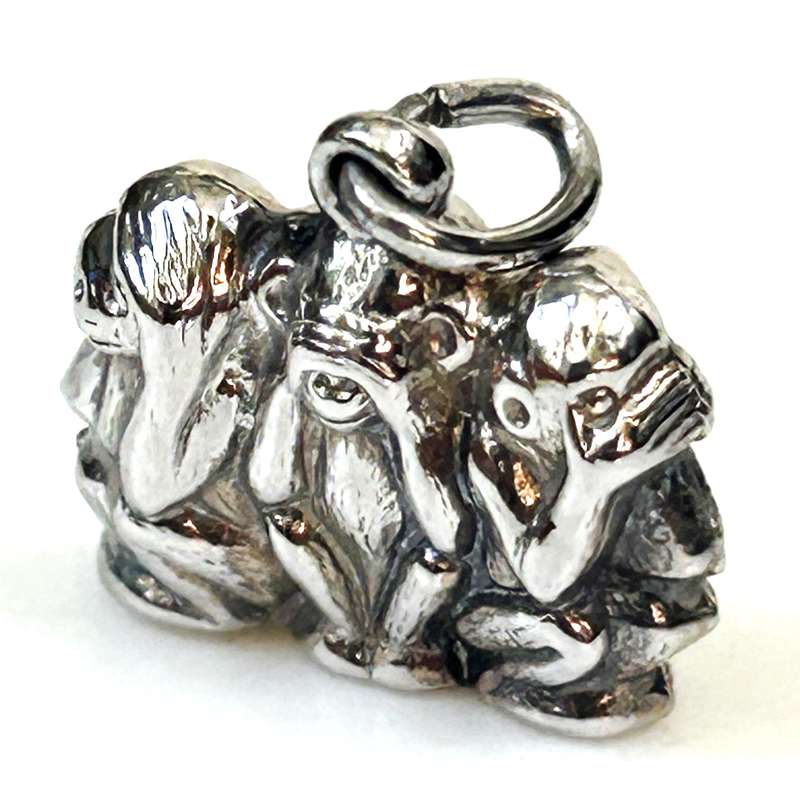 Miniature Silver See, Hear and Speak No Evil Charm Pendant