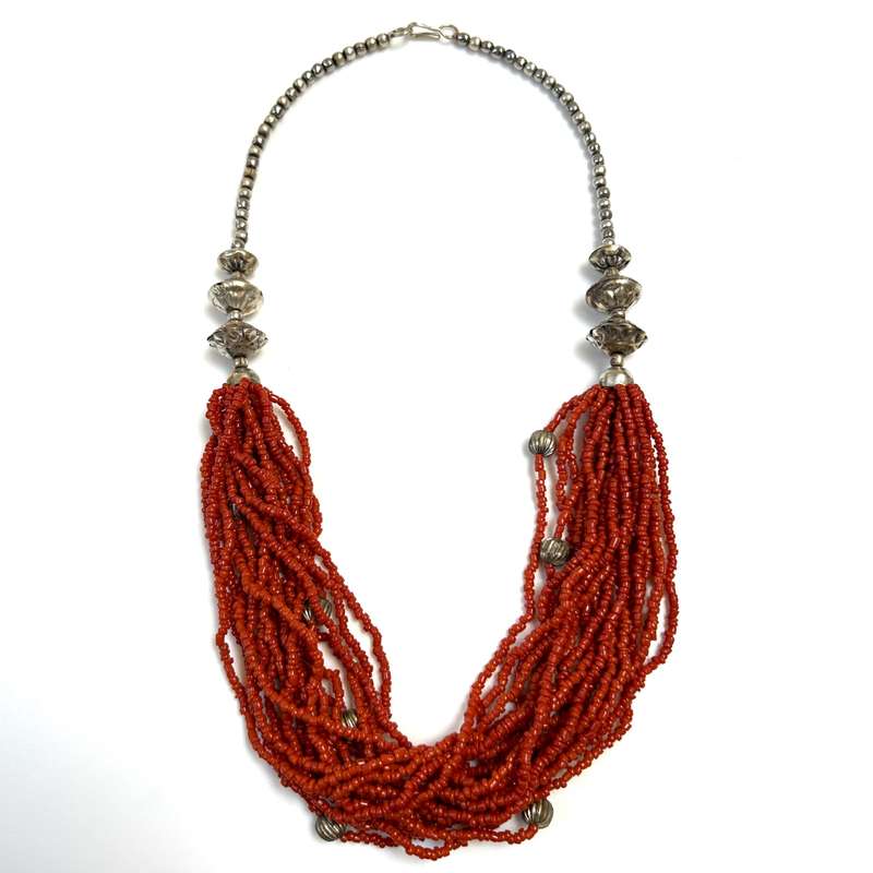 Vintage White Metal and Coral Necklace