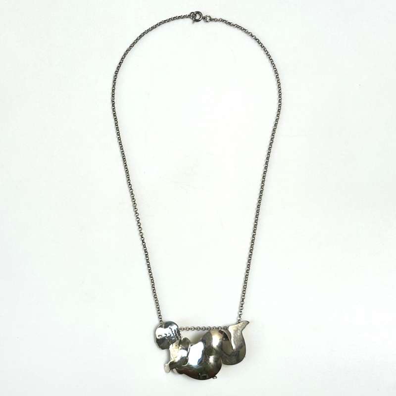 Sterling Silver Nude Woman Pendant Brooch on Chain