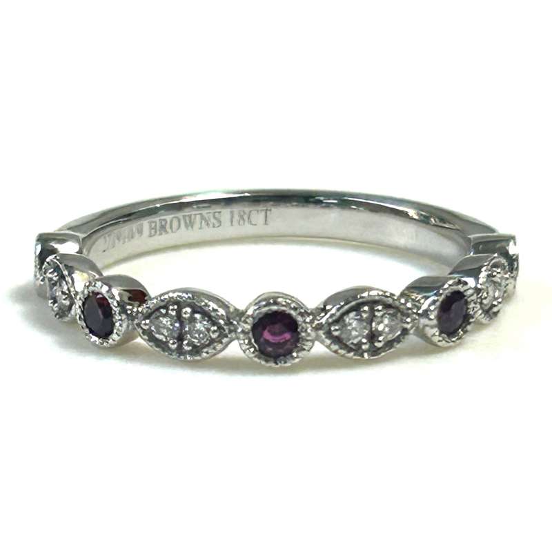 Browns 18ct White Gold, Diamond and Ruby Semi-eternity Ring