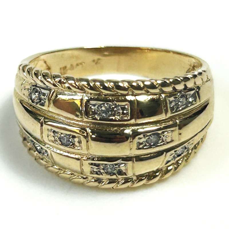 Broad Tapered 9ct Yellow Gold and Diamond Ring