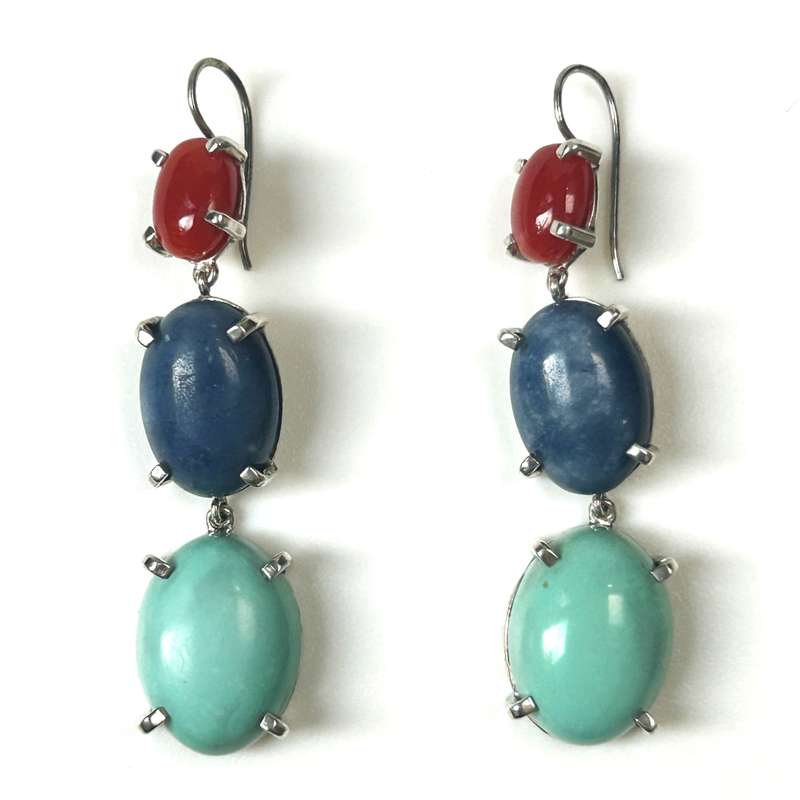 Large Alex Hyslop Sterling Silver and Gemstone Earrings