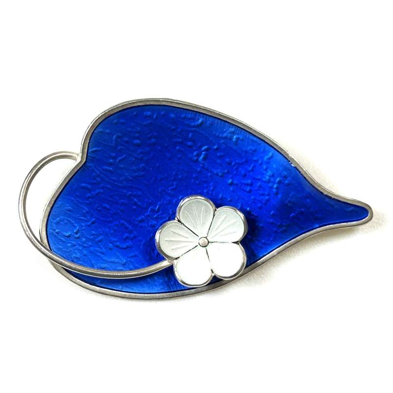 Vintage Scandinavian Silver and Enamel Lily and Leaf Brooch
