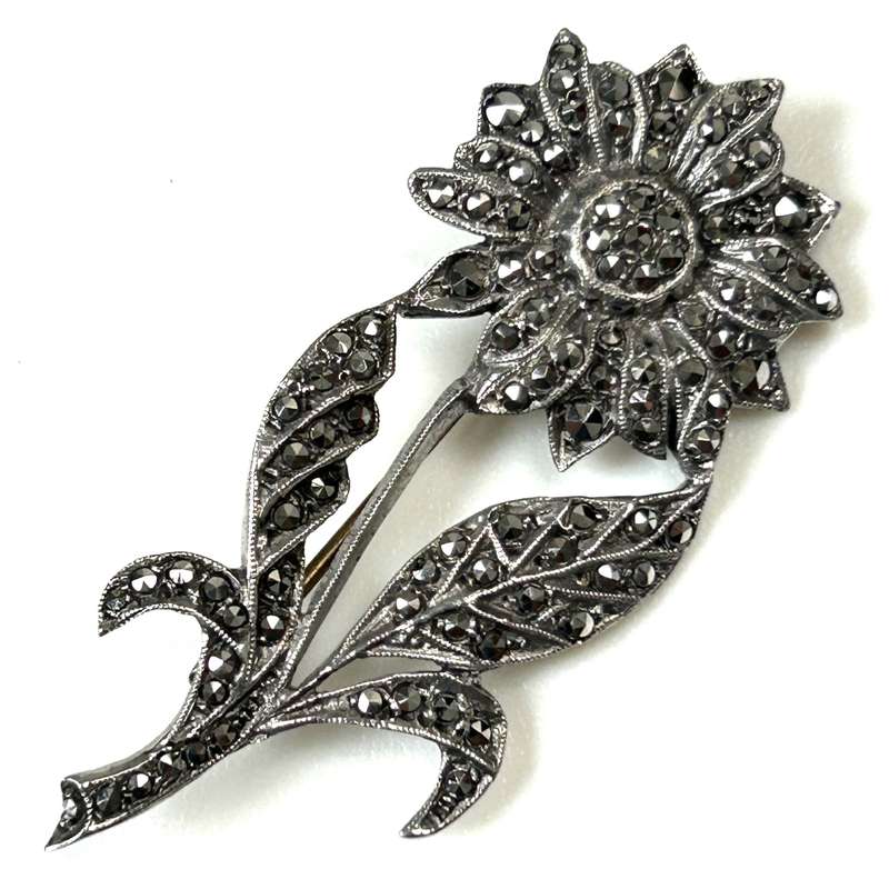 Vintage Silver and Marcasite Flower Brooch