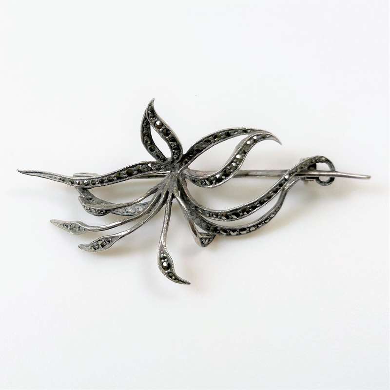 Vintage Silver Marcasite Flower Brooch