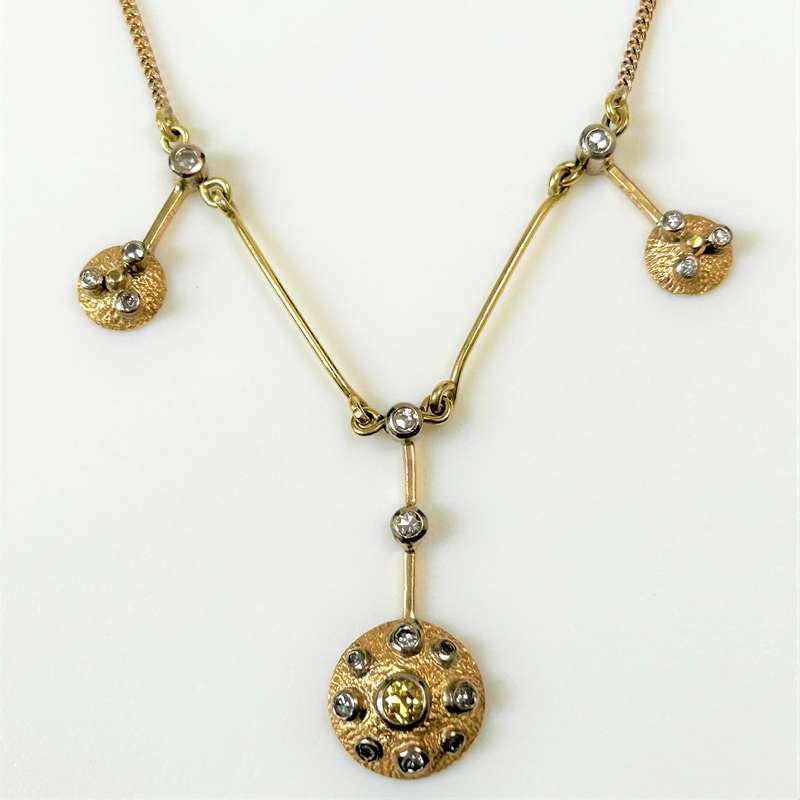 Vintage 14ct and 9ct Gold Diamond Pendant Necklace