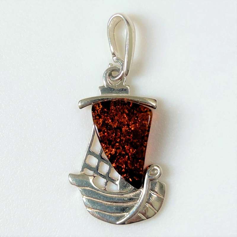 Silver and Amber Sailing Ship Pendant