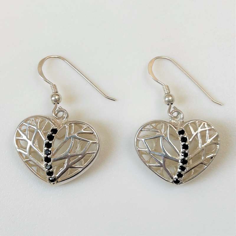 Sterling Silver and Cubic Zirconia Heart Drop Earrings