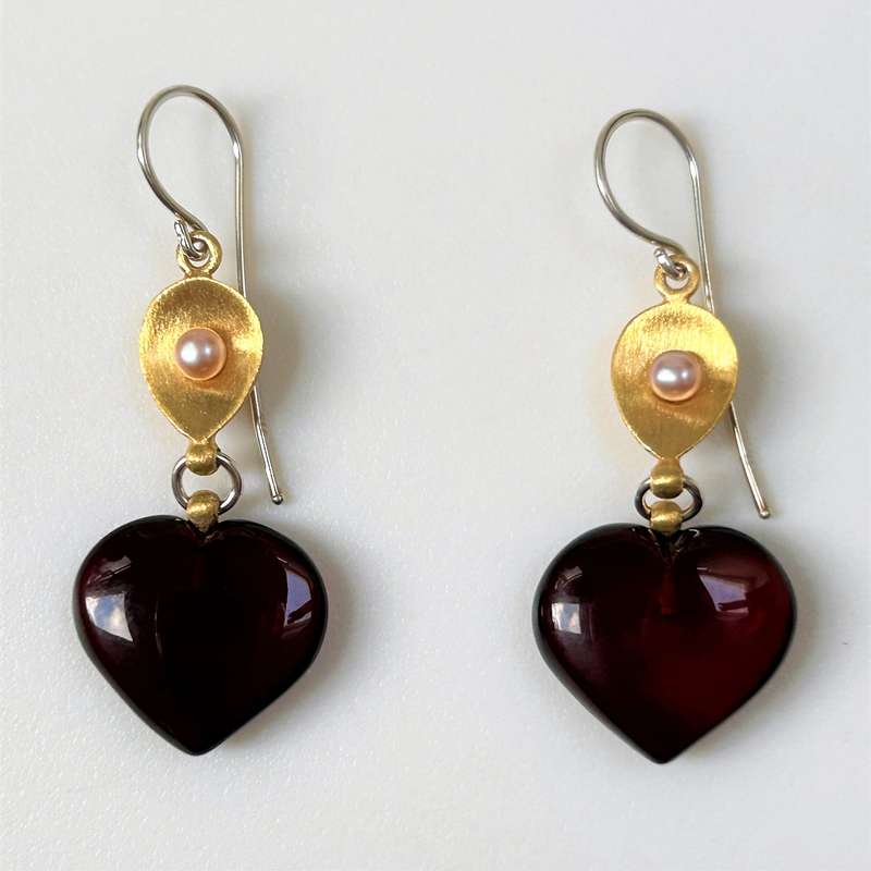 Gold-Plated Sterling Silver, Pearl and Amber Drop Earrings