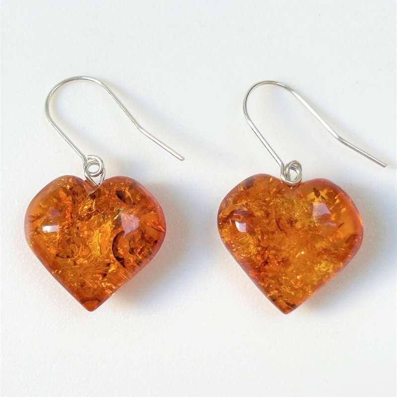 Sterling Silver and Amber Heart Drop Earrings