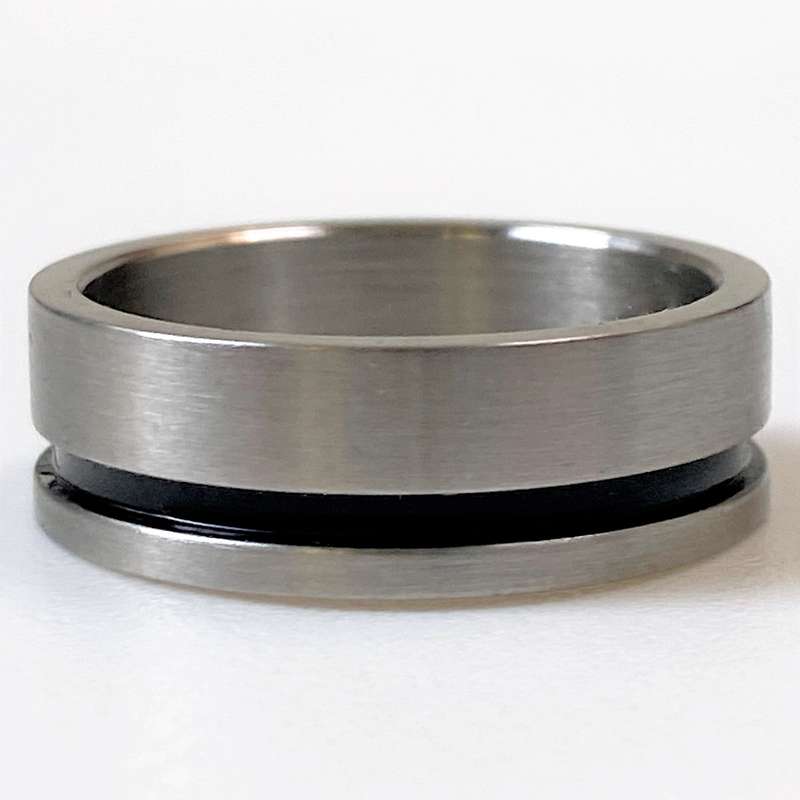 Stainless Steel Mens Ring with Black Stripe