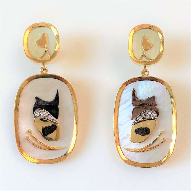 18ct Gold, Diamond and Mother-of-Pearl Earrings by Franz Huppertz