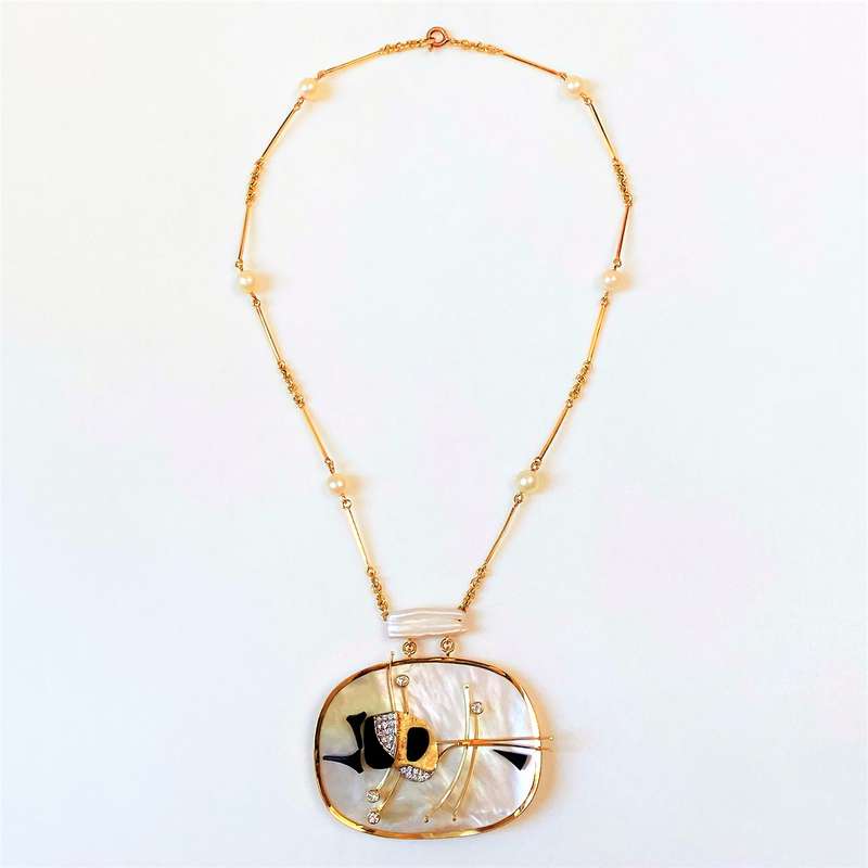 18ct Gold, Diamond and Mother-of-Pearl Necklace by Franz Huppertz