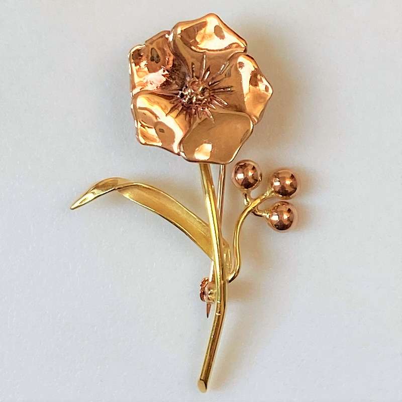 Vintage Rose Gold and Yellow Gold Flower Brooch
