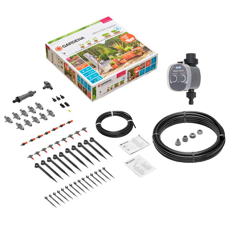 GARDENA Micro-Drip Start Set for Flower Pots - Medium + FREE PLANT!T Water Timer