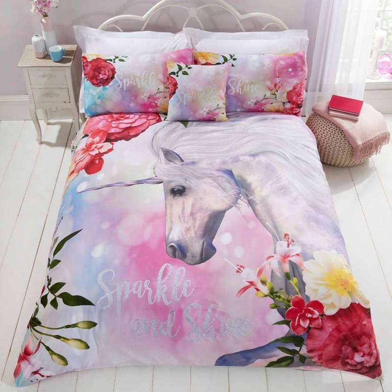Sparkle Unicorn Duvet Cover And Pillowcase Set - Kids Bedding - Single