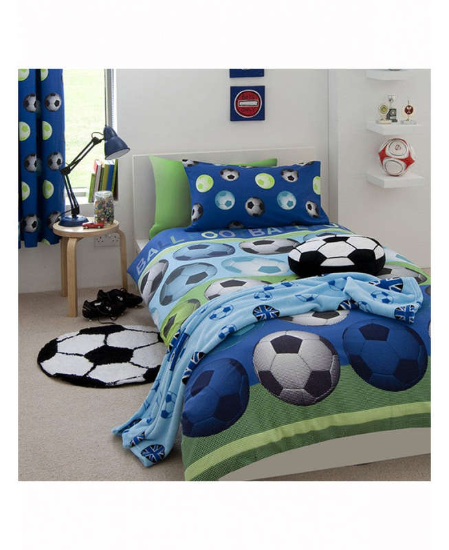 Catherine Lansfield Football Blue Duvet Cover Set - Soccer / Football Bedding - Single