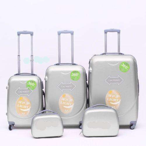 5 Piece Light Weight Luggage Set With Vanity Bags (size: 19'',23'',27'') - Silver