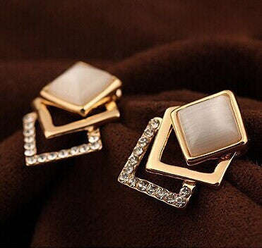 Square Opal Studded Earrings 18K Gold Plated
