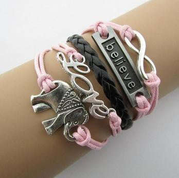Leather Infinity Bracelets - Elephant love
