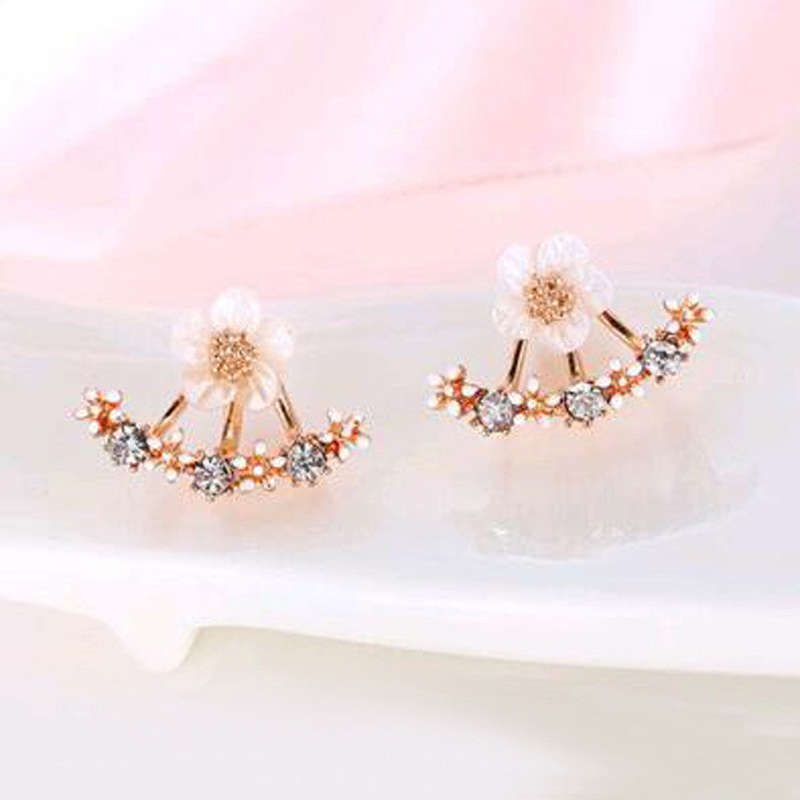Daisy Flower Jacket Earring - Rose Gold